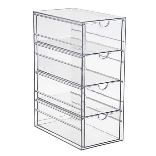 SUMTree Boîte de rangement transparente en acrylique pour accessoiresde coiffure avec 4 tiroirs, organisateur de tiroir pour la salle de bain, le placard,...