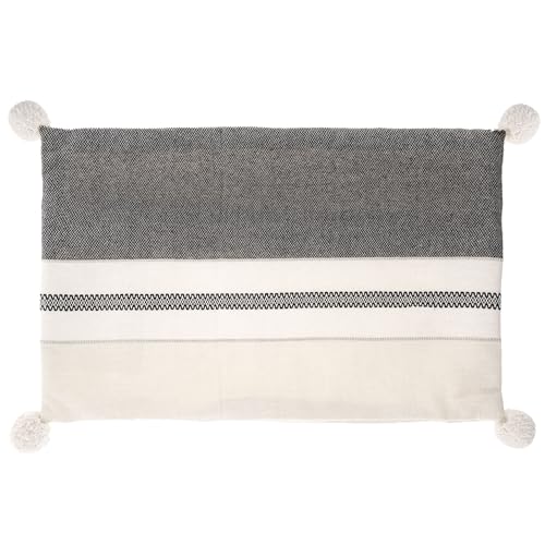 Karma, Boho Lumbar Throw Pillow Cover 17" L x 11" W, Pom Pom Pillowcase Bohemian Aesthetic Decorative Pillows for Couch Bed Sofa Living Room, Lisbon