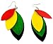 MM Women's Rasta Dangling Hoop Wooden Earrings with Silvertone 3.75" Long-leaves