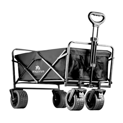 WAGONYA | Carro de Playa Plegable | Ruedas Anchas giratorias Especial para Arena | Carro para jardín con Ruedas Grandes | Capacidad 200 kg y 165 litros | Acampada, Pescar, Cazar, Compras, Playa