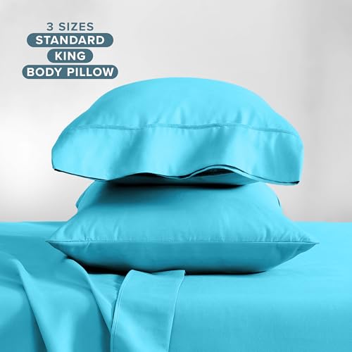 Image of Bare Home Microfiber Pillow Cases - King Size Set of 2 - Cooling Pillowcases - Double Brushed - Aqua Pillowcases 2 Pack - Easy Care (King Pillowcase Set of 2, Aqua)