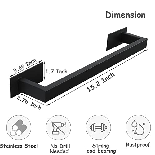 Vanloory Bathroom Towel Bar Self Adhesive, No Drilling Towel Rack Easy To Install, Hand Towel Holder Made Of Premium Stainless Steel Sticky On Hand Towel Hanger For Kitchen, Toilet.(16In, Black) #TOP5
