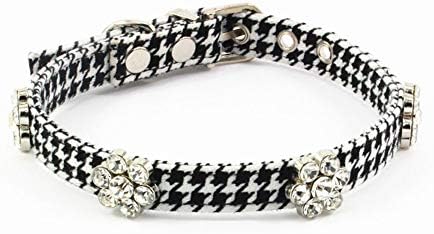 PETFAVORITESPETFAVORITES Rhinestone Dog Collar, Designer Crystal Dog Jewelry, Cute Houndstooth Cloth Cat Collar, Kitten Teacup Puppy Toy Yorkie Chihuahua Clothes Costume Accessories (Pattern B, Size M)