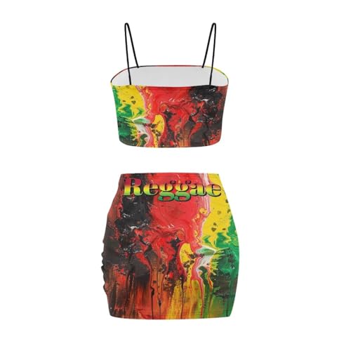 Image of 2025 Sexy Spaghetti Strap Crop Tops and Bodycon Skirt Casual 2 Piece Set S-4XL