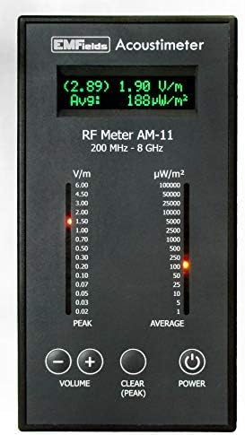 EMFields Acoustimeter AM11 EMF Meter, EMF Detector Now Measures 5G, Widest Spectrum 0.2-8.0GHz, Measure Peak and Average RF Exposure, Built-in Speaker