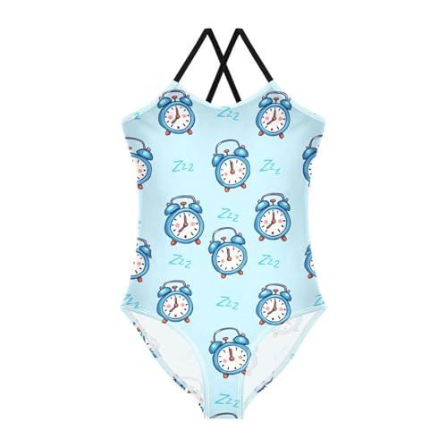 Alarm Clock Pattern Girls One Piece Swimsuits Quick Dry Beach Swimwear Bathing Suit, 3T Multicoloured