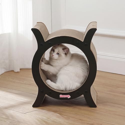 THE LICKER STORE Kento 23.63" Minimalist Cardboard Angled Cat Cave Scratcher for Indoor Felines with Trapezoid Hideaway Lounge and Catnip, Pink/Red CSR1008C by THE LICKER STORE - Used condition - Image 2