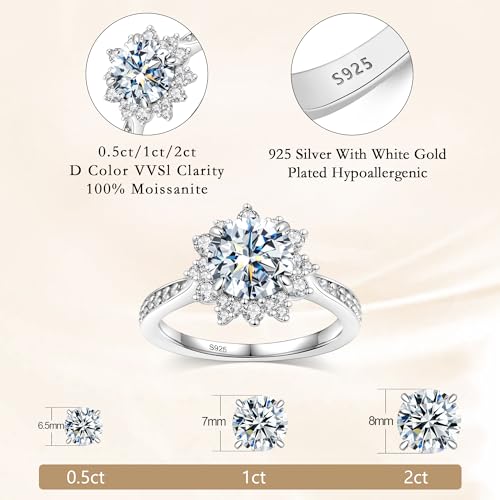 Flower Moissanite Engagement Rings for Women,Women's 925 Sterling Silver Moissanite Flower Engagement Ring for Women,Elegant Flower Design with Brilliant Moissanite Stones2