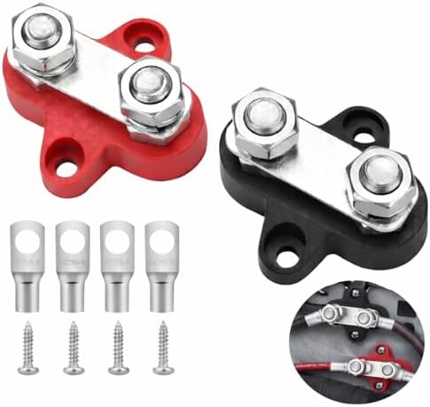 2x M8 Sammelschiene 12-24V – 1x Rot, 1x Schwarz, Einzelner Bolzen, Für Auto, Boot & 48V-Anlagen