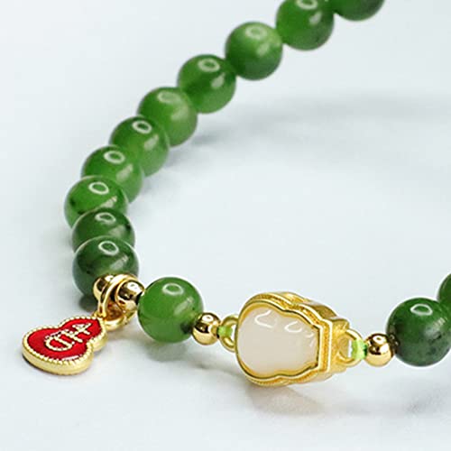 Pulsera de jade verde elástica con cuentas para mujer 3