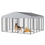 10.4‘x10.2'Outdoor Dog Kennel with Anti-Rust Galvanized Welded Wire Steel, Heavy Duty Dog Enclosure with Waterproof Roof Cover and Secure Lock for Outside Use