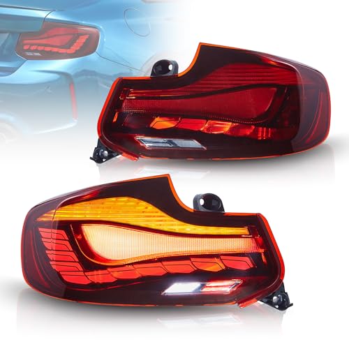 VLAND OLED Tail Lights Compatible For 2014-2020 BMW 2-Series M2 F22 F23 F87 Coupe Convertible with Dragon Scales Running Light, Red Lens Styles