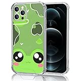 Clear Cute Frog Phone Case iPhone 12 Pro Case - 6.1 Inch Kawaii Green Frog iPhone Case, Non-Slip Pattern Design and Shock Absorption, Gel Frame Support Black Phone Case for Teen Girls and Sisters