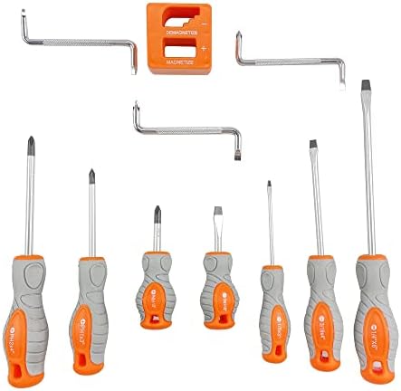 ALLFUN TOOLS 11-Piece Magnetic Screwdriver Set,3 Phillips Flat Head Tips Screwdriver,3 Offset Screwdriver Z Shaped Double Head Right Angle,Magnetizer Demagnetizer,for Repair Home Improvement Craft
