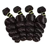 Miss CARA Brazilian 3 Bundles Loose Wave Bundles 100% Unprocessed Virgin Human Hair Bundles with Closure (16 18 20+14) Free Part Loose Curly Weave Human Hair Extension Natural Color