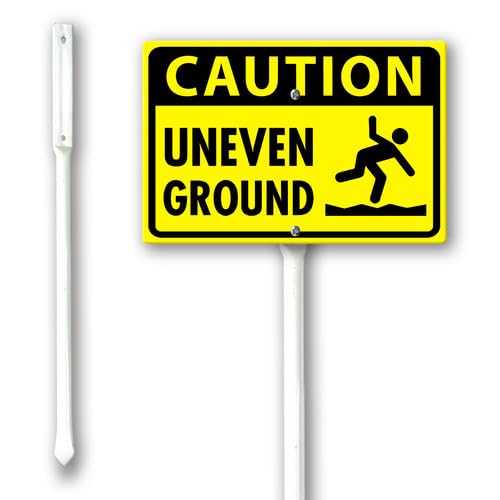Geroclonup Caution Uneven Ground Yard Sign with Stake 20x30cm Sturdy Aluminum Fade Resistant Lawn Decoration for Front Door Garden Outdoor Use