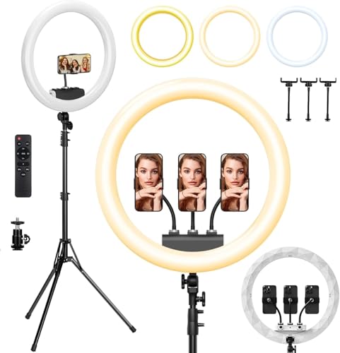 Image of Clefairy 18 inch Ring Light with Tripod Stand & Phone Holder,Large Professional Selfie Ring Lights for Phone,LED Standing Ringlight for Makeup,Video,Streaming,YouTube