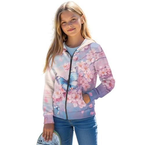 AFPANQZ Girls Hoodie Kids Hooded Jacket Lightweight Long Sleeve Zip Up Sweatshirt Fall Clothes with Pockets