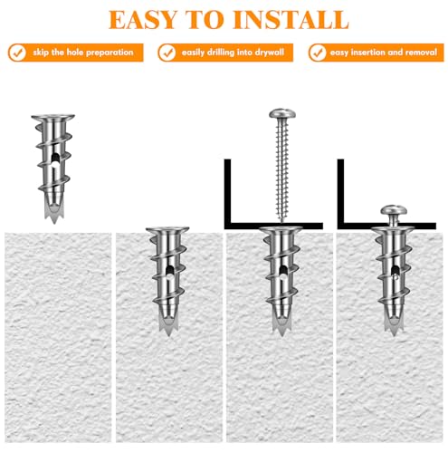 Image of Yaocom 400 Pieces Zinc Self Drilling Drywall Anchors with Screws Kit, (200 Anchors+200 Screws) Bulk Heavy Duty Metal Wall Anchors and #8 x 1-1 /4'' Screw