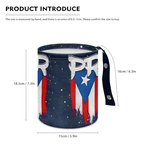Puerto Rico Flag Car Trash Can with Adjustable Strap, Waterproof Bottom, Foldable and Portable – Ideal for Cars, Trucks, SUVs, Offices – Durable Polyester, Convenient for Organization