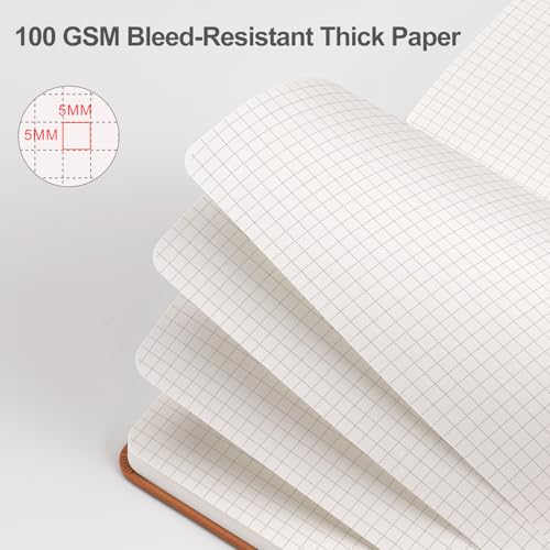 Image of EMSHOI Graph Grid Journal Notebook, 192 Pages, A5 Size (5.7'' x 8.3'') | Leather Hardcover, 100 GSM Thick Paper, for School, Note Taking, Math, Engineering, Sun Debossed (Brown)