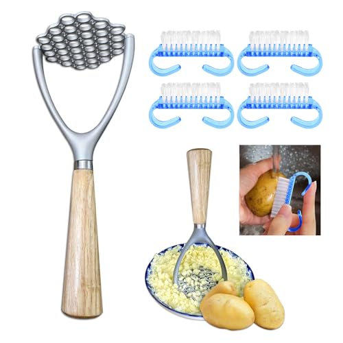 Kartoffelstampfer aus Edelstahl, 36 Löcher, doppelt gebogene Kanten, Küchenwerkzeug, Avocado-Zerkleinerer mit Holzgriff, Lebensmittelzerkleinerer Kartoffelstampfer aus Edelstahl, 36 Löcher, doppelt gebogene Kanten, Küchenwerkzeug, Avocado-Zerkleinerer mit Holzgriff, Lebensmittelzerkleinerer