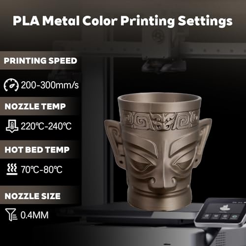Image of Metal Chocolate PLA 1.75mm 1kg Shiny Smooth Metallic 3D Filament Spool FDM | Metallic finish Shiny Smooth surface High intensity Beginner friendly No tangle 1kg 2.2lbs for Printer Bambu Creality