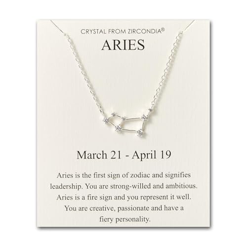 Philip Jones Aries Star Sign Zodiac Constellation Necklace and Quote Card with Zircondia® Crystals