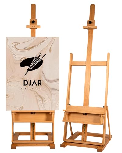 DJAR Caballete de madera con marco en H con bandeja de almacenamiento extraíble, caballete de arte de madera de haya para pintar, sostiene lienzo de hasta 59 pulgadas, soporte ajustable para artistas