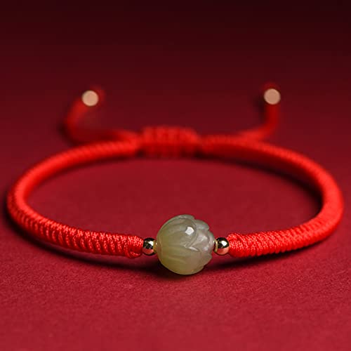 Talisman Feng Shui en fil rouge tressé et jade de Hetian ajustable pour attirer la chance