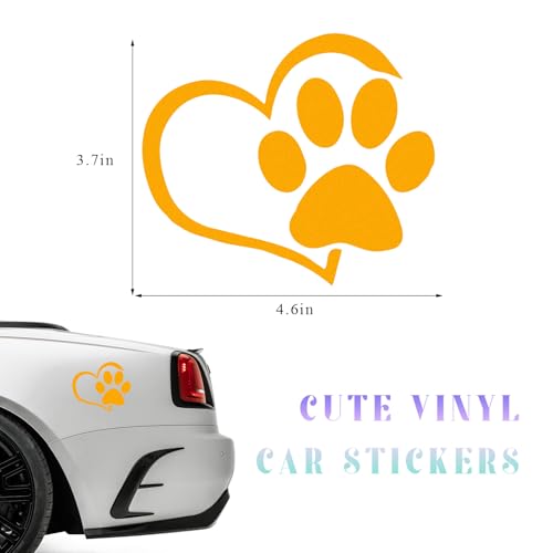 Image of DXNQ Pet Dog Paw Puppy Love Heart Vinyl Decal, 4.6 inch 3.7 inch Heart with Dog Paw Print Reflective Bumper Sticker, Cute Waterproof Puppy Footprint Heart Decal for Window Laptop Wall (Yellow)