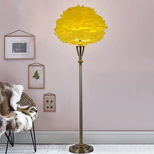 Lámpara de pie de plumas de diseño exclusivo con poste alto de metal para tocador