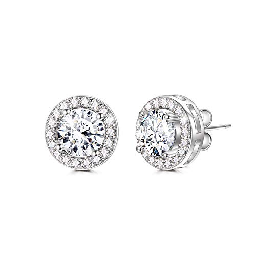 Boucles d'oreilles Zircon Cubique en Argent Sterling 925, Boucles d'oreilles en Diamant Simulé plaqué or Blanc pour Femmes Filles (Blanc) Cover