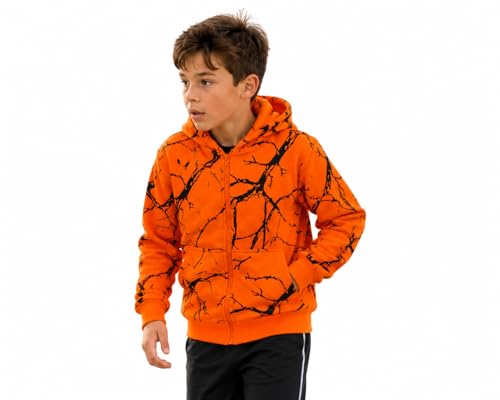 Image of TrailCrest by Treel Kids Orange Safety Full Zip High Visibility Thick Fleece Hoodie Sweatshirt Hunting Jacket
