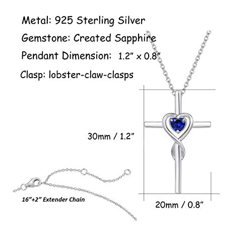FANCIME Birthstone Cross Necklace for Women Birthstone Necklace Heart Infinity Cross Pendant Necklace Fine Jewelry Christmas Birthday Holiday Gifts for Her, 16"+2" Inches3
