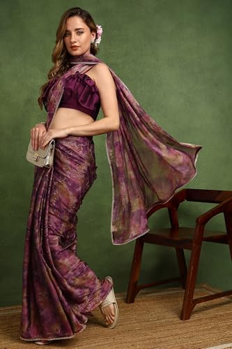 Image of MIRCHI FASHION Saree for Woman Chiffon Colorblock with Foil Work | Shimmer Festive Women's Sari for Wedding Functions and Ceremonies