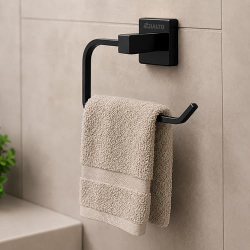Image of JIALTO Premium Matte Black Finish Towel Ring - Wall Mounted, Rust-Free, Stainless Steel Towel Holder for Bathroom & Kitchen (Matte Black, Pack of 1)