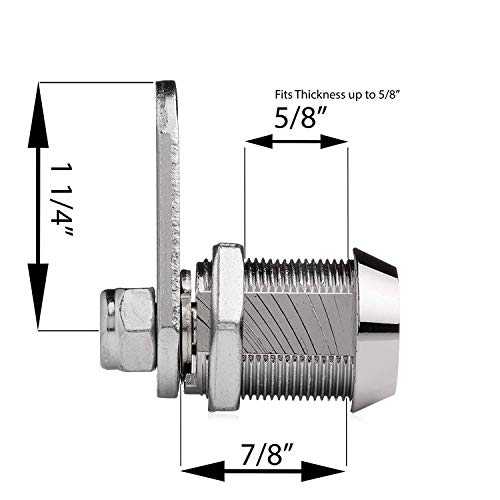 Westway Locks 7/8" Tubular Cam Lock With Chrome Finish - Keyed Alike 4 Pack With 2 Keys, 1 1/4" Cam And Offset Cam Lock - Cabinet Lock, Drawer Lock, Rv Compartment Lock, File Cabinet Lock #TOP1