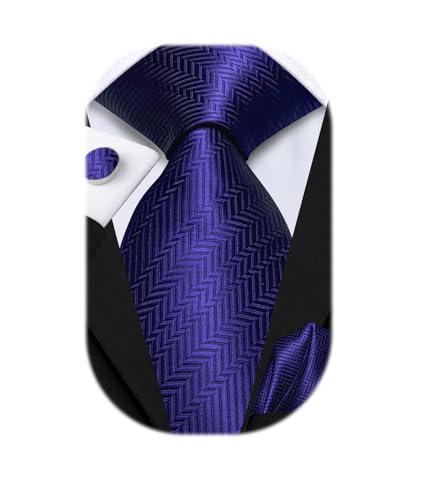 Image of Hi-Tie Silk Ties for Men Plaid Paisley Striped Necktie Pocket Square Cufflinks Set Formal Business