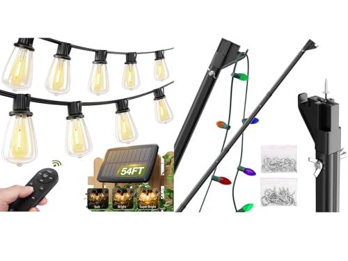 addlon 54(48+6) FT Solar String Lights Waterproof and Telescopic Extension