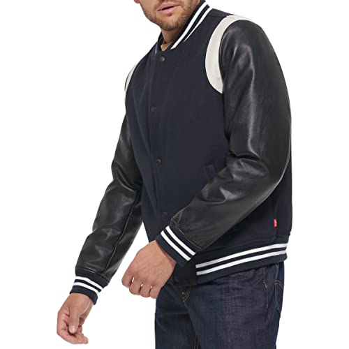 Levi's Men's Soft Shell Hooded Flight Bomber Jacket, Navy Mixed Media #TOP2