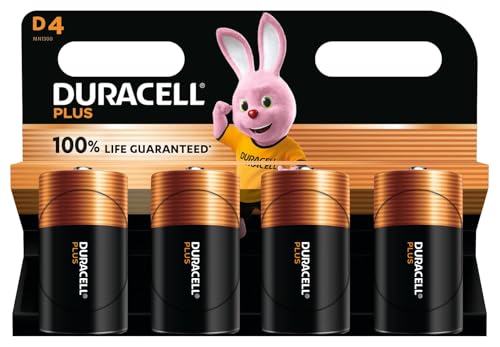 Duracell Plus D Batteries (4 Pack) - Alkaline 1.5V - 100% Life Guaranteed - Reliability For Everyday Devices - 0% Plastic Packaging - 10-Year Storage - LR20 MN1300