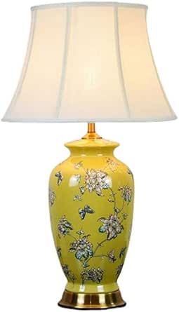 MAIYO Traditional Yellow Ceramic Table Lamp, Hand Painted Porcelain ...