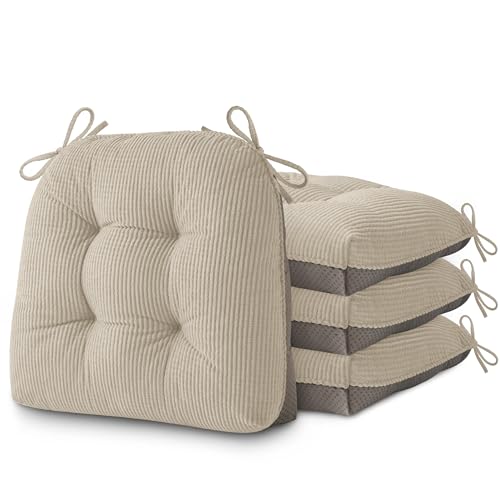 Image of AddGrace Dining Chair Cushions Set of 2 Non-Slip Bottom Kitchen Chair Pads with Ties for Indoor Kitchen Furniture Comfy Soft Seat Cushions for Dining Room 18 x 16 x 3inch Cream