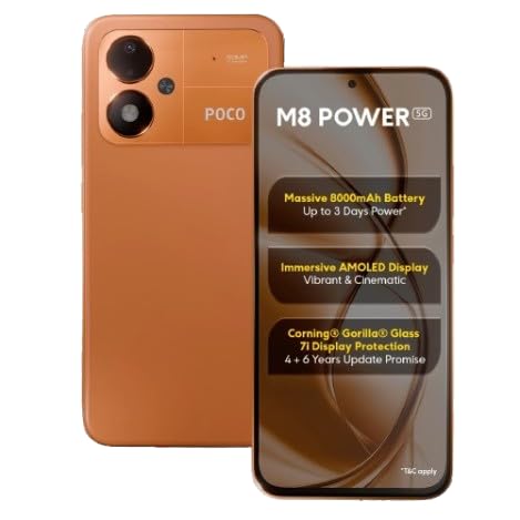 Image of POCO M8 Power 5G (Blaze Orange, 6GB RAM, 128GB Storage) | 6.99 Inch Full HD+ AMOLED Display | Snapdragon Gen 4 Processor | 50MP Rear Camera | 8MP Front Camera | 8000mAh Battery