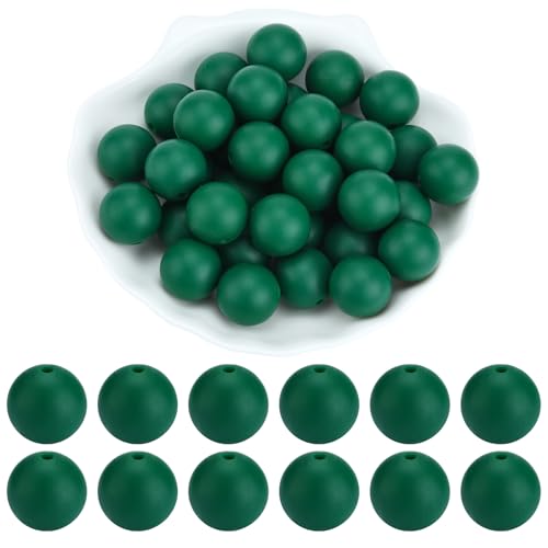 WEWAYSMILE 20 Pcs 15mm Silicone Beads for Keychain Making Bulk Focal Beads for Pens DIY Bracelets Necklaces and Other Accessories Making（Dark Green）