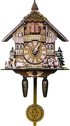 yxx Wood Cuckoo Clock Hanging Bird Clock Hand Connection Traditional Black Forest House Wooden Cuckoo Clock Bedroom Living Room Wall Decoration Retro Vintage