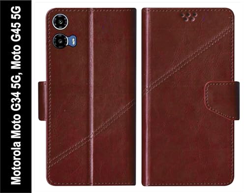 Image of SBMS Flip Cover for Motorola Moto G34 5G / Moto G45 5G 6.5-Inch Back Cover Case with Magnatic Closure | Inbuilt Stand | Card & Money Pocket (Coffe Brown)