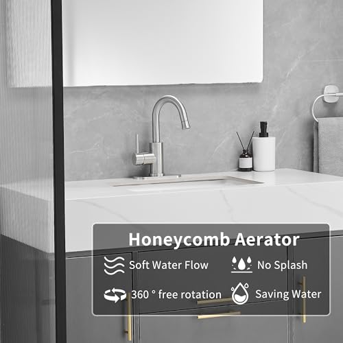 Robinet de salle de bain brossé compact avec plaque de pont de 10,2 cm et drain