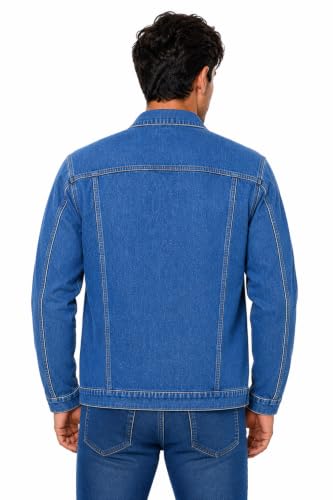 Image of Men's Blue Denim Jacket with Button Closure and Chest Pockets